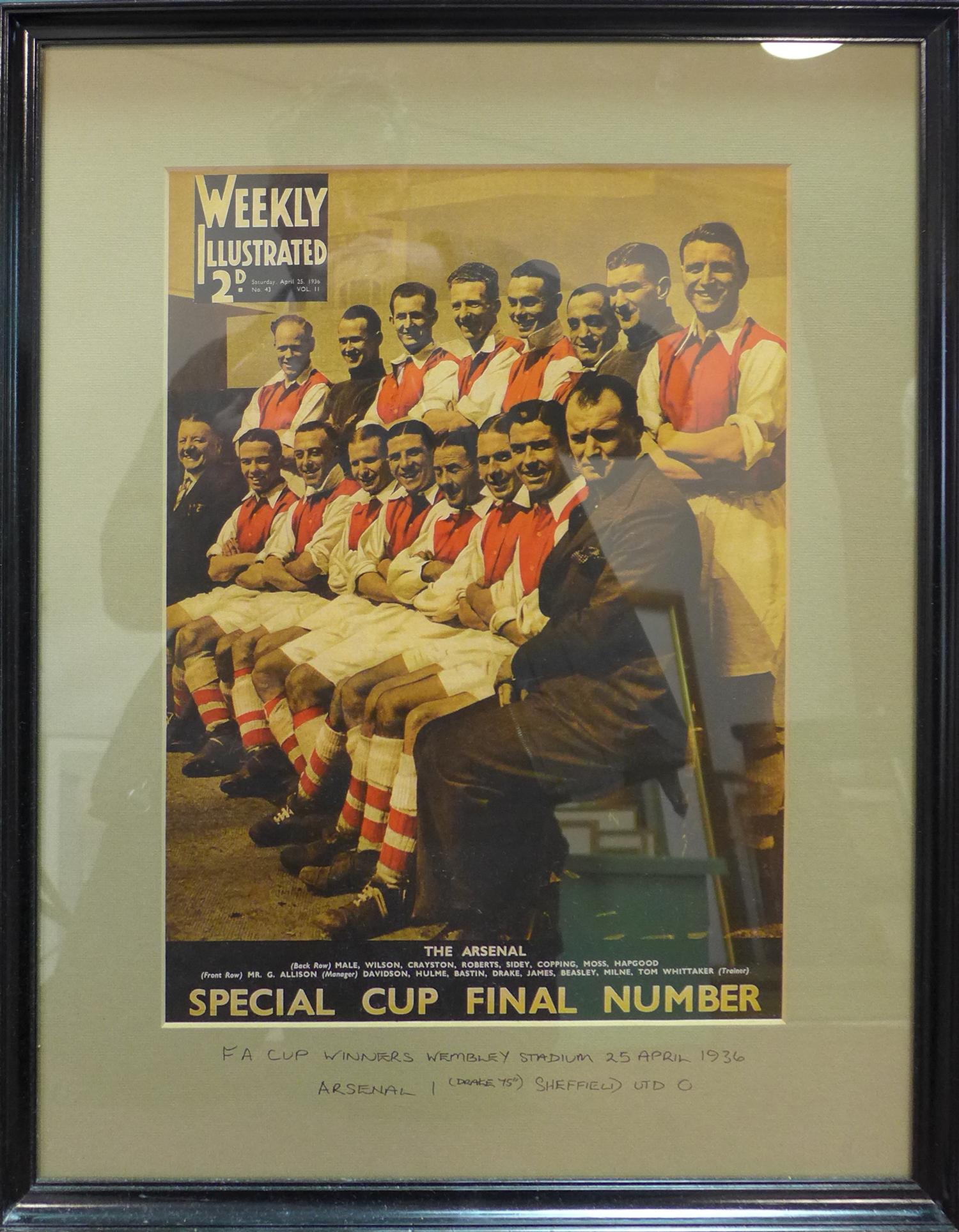 A framed and glazed 1936 Arsenal FA Cup Winners colour print, 40 x 30cm