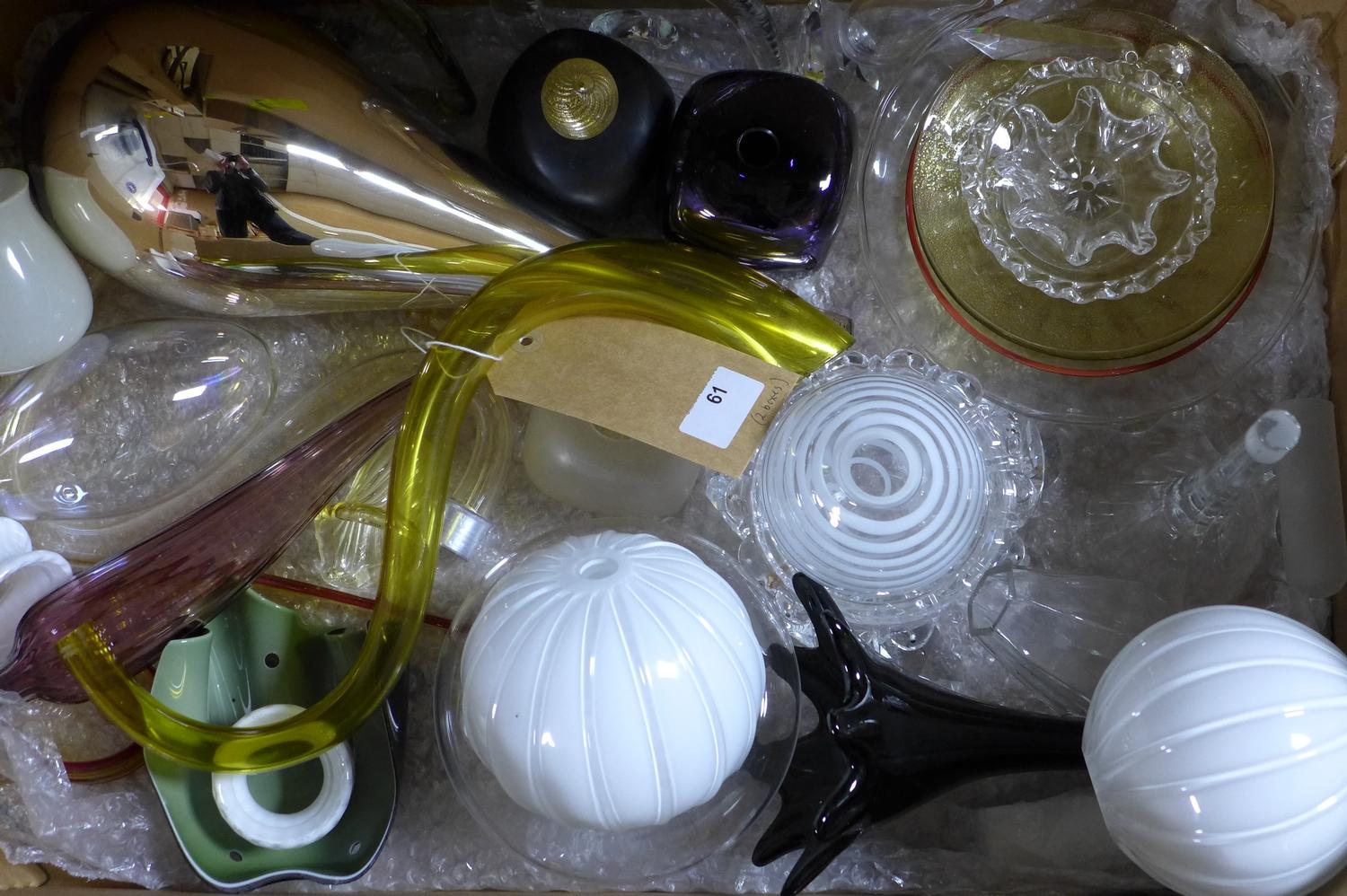 Two boxes of Venini and Murano handblown glassware items in a variety of colours and styles