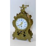 A 20th century French gilt metal mantle clock with enamel dial, H.36cm