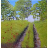 Len Baker (Contemporary), acrylic on canvas entitled 'Path to Farm' 2011, 60 x 60cm