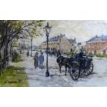 M. Chapman, Street scene with figures and carriages, oil on board, signed and dated '71 to lower