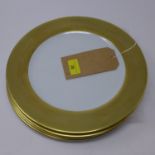 4 Legle Limoges large porcelain dinner plates with wide 18ct yellow gold rims, dia: 29.5cm each
