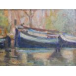 Hendrik Jan Wolter (Dutch, 1873-1952), Moored Boats, oil on panel, signed lower left, 24 x 36,