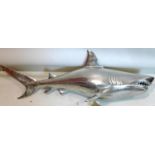 A solid nickel Great White shark wall plaque, L.101cm