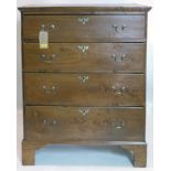 An early 19th century elm chest of four drawers raised on bracket feet, H.115 W.92 D.50cm