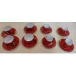 Legle Limoges: Rasberry and platinum collection - 4 teacups and 4 saucers and 4 expresso cups and