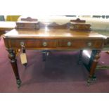 A Victorian mahogany writing table, 4 drawers, raised on turned, reeded, tapered legs and castors,