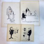 Emmwood (John Musgrave-Wood, British, 1915-1999), four signed ink humorous cartoons, 38 x 28cm (
