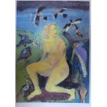 Sonia Lawson RA (Born 1934), Nude lady among birds, limited edition print, signed and numbered 20/50