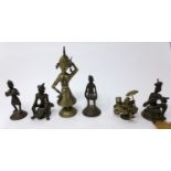 Four early 20th century Indian bronze figures together with two white metal figures