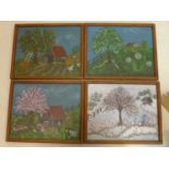 Four oil on panels of 'The Four Seasons', 20 x 25cm (4)