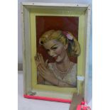 A cast plaster portrait of a lady, signed to arm, in a glazed frame, 37 x 30cm