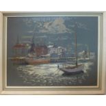 A 20th century oil on board, harbour scene, 37 x 48cm