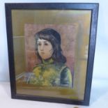 A 20th century pastel head and shoulder portrait of a girl, indistinctly signed, 39 x 30cm