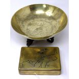 An early 20th century Chinese brass box, signed to base, together with a Chinese brass bowl on stand