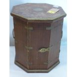 An octagonal brass mounted table/cabinet, single cupboard door, H.46cm Diameter 40cm