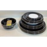 Legle Limoges: black and platinum porcelain collection - 4 large dinner plates, 4 medium dinner