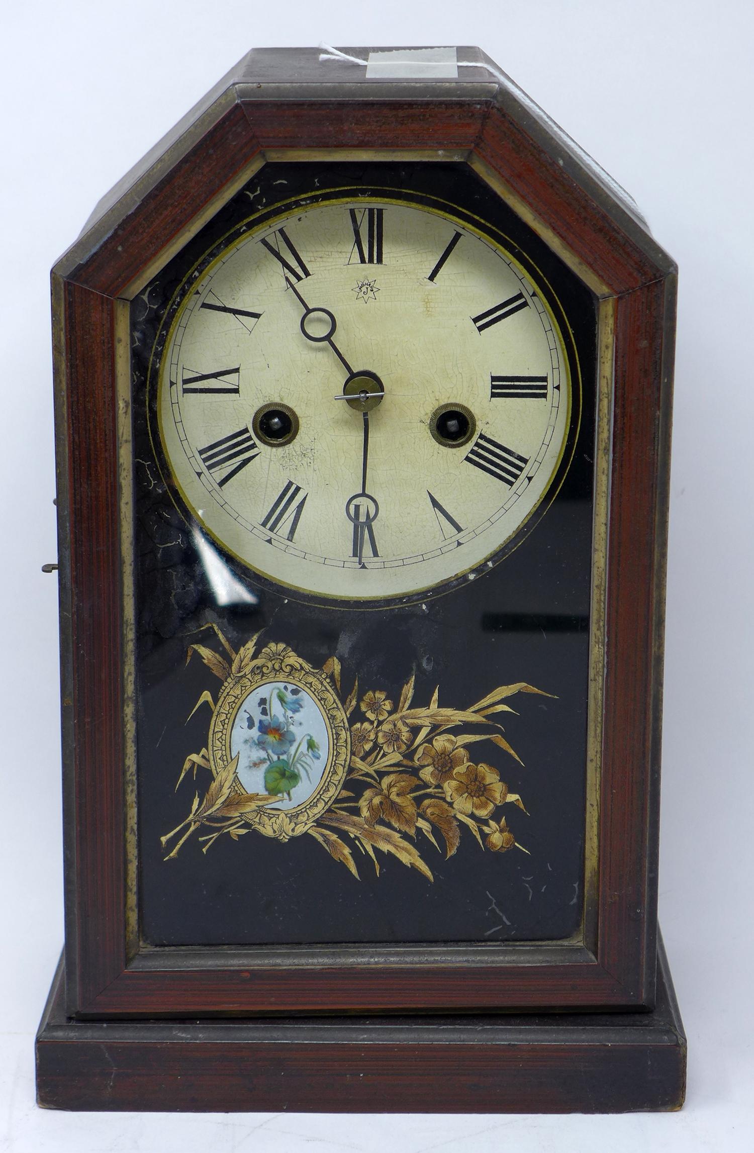 A late 19th century mantle clock by J Unghans, H.30 W.18 D.10cm