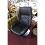 A 20th century Danish black leather reclining swivel chair by Kebe