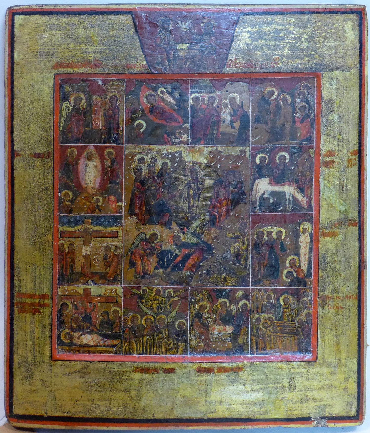 A Russian icon of the Descent into Hell, the Resurrection and the Twelve Feasts, tempera on wood - Image 2 of 3