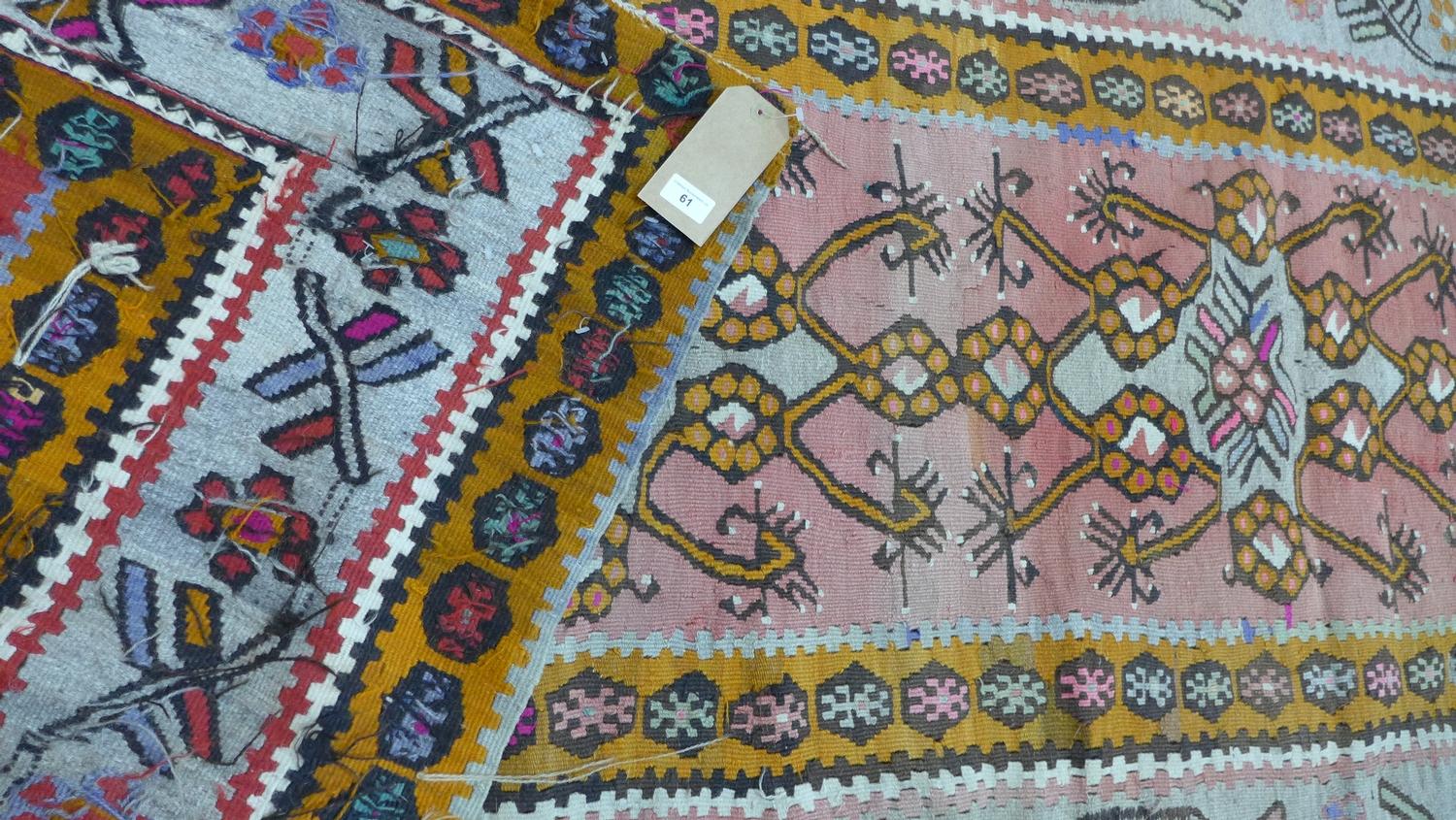 An antique Qashqai Kelim runner, with five geometric medallions contained by geometric border, 337 x - Image 2 of 2
