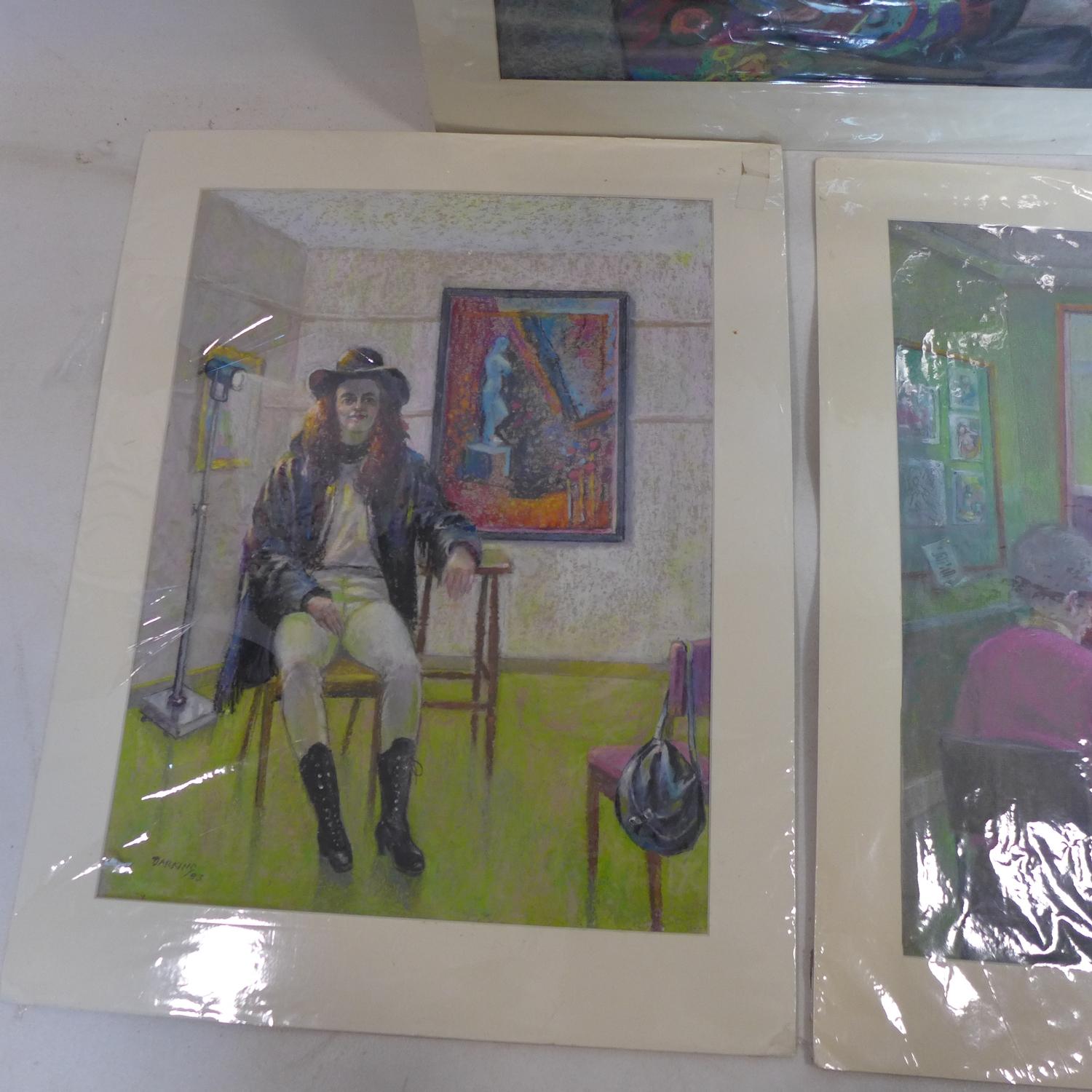 Harry F. Darking, Three mounted pastel studies depiciting a drawing class, 1990, 49 x 35cm, a seated - Image 2 of 5