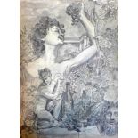 Pamela D. Boden, Dionysiac study with nude ladies amongst grape vines, pencil on paper, signed and