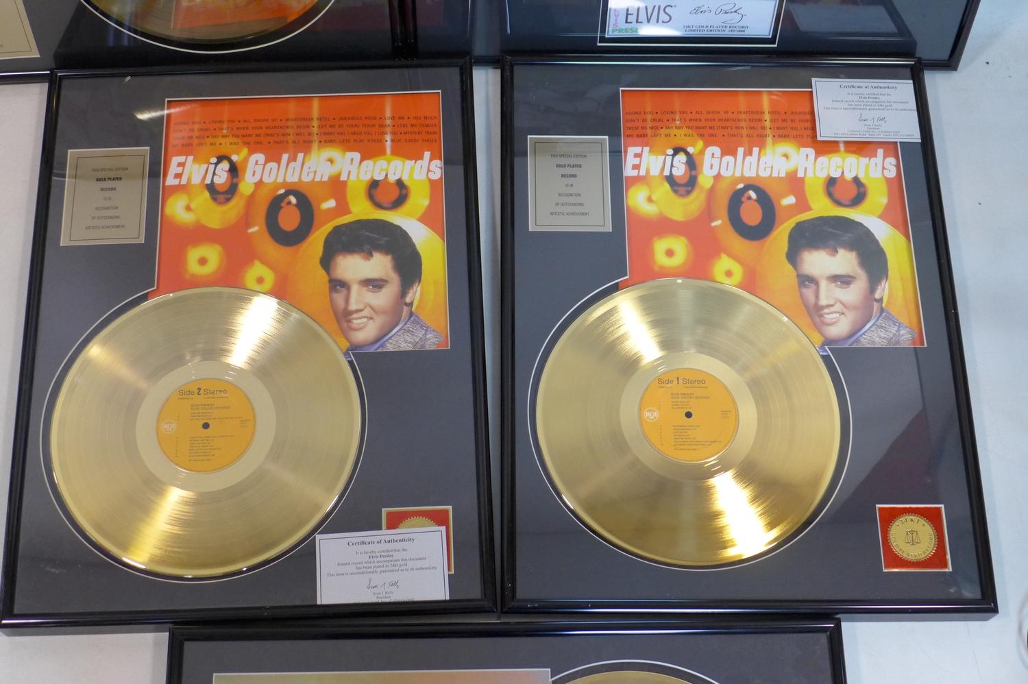 A collection of five Elvis Presley framed 24 carat gold plated limited edition records, to - Image 2 of 2
