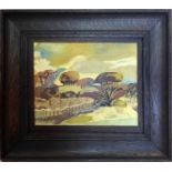 A 20th century landscape oil on board, set in oak frame, 21 x 26cm