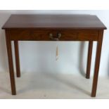 A Georgian style mahogany single drawer side table, H.71 W.85 D.42cm