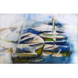 A 20th century watercolour of boats, signed and dated 1980, 20 x 30cm