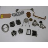 A collection of antique and vintage items to include Georgian cut steel buckles, a diamante example,