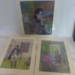 Harry F. Darking, Three mounted pastel studies depiciting a drawing class, 1990, 49 x 35cm, a seated