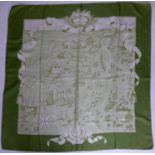A vintage Hermes silk scarf in pale green entitled 'Les Chemins L'ile De France', 90 x 85cm approx