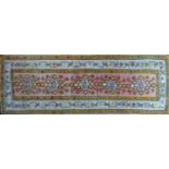 An antique Qashqai Kelim runner, with five geometric medallions contained by geometric border, 337 x