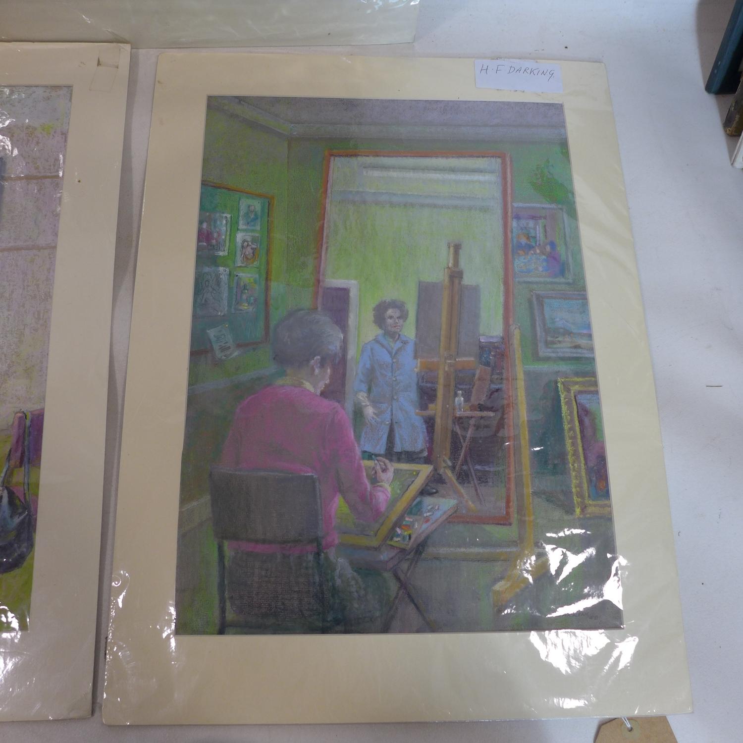 Harry F. Darking, Three mounted pastel studies depiciting a drawing class, 1990, 49 x 35cm, a seated - Image 3 of 5