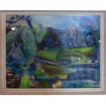 Marian R. Wright, View of a Garden, mixed media, signed lower right, framed and glazed, 49 x 59cm