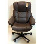 A 'Stressless' Swedish brown leather reclining swivel chair