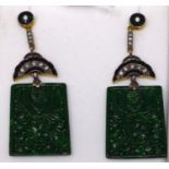 A boxed pair of 18ct yellow gold Art Deco style earrings set with brilliant-cut diamonds and onyx