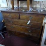 A 19th century oak chest of two short over three long drawers, raised on bracket feet, (missing