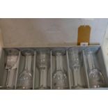 6 Mario Cioni, Italian hand-blown clear glass wine glasses H: 18cm, each bearing label and