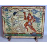 A 20th century hand painted wooden fire screen, H.67 W.82 D.20cm
