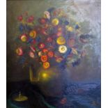 Late 19th / early 20th century school, Still life of flowers in a vase, oil on canvas, monogrammed