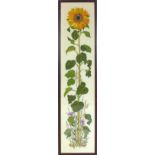 A 20th century needle work embroidery of a sunflower, 121 x 27cm