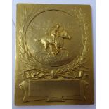 Felix Rasumny, gilt bronze horse plaque, signed, not engraved, 8 x 6.5cm