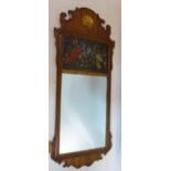 A Georgian mahogany pier mirror, inset with floral painted panel, 93 x 40cm