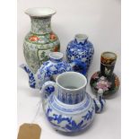 Six pieces of Chinese porcelain to include and 19th century blue & white vase, damaged