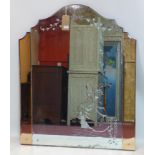 An Art Deco mirror with peach glass panels and bevelled glass, 117 x 95cm