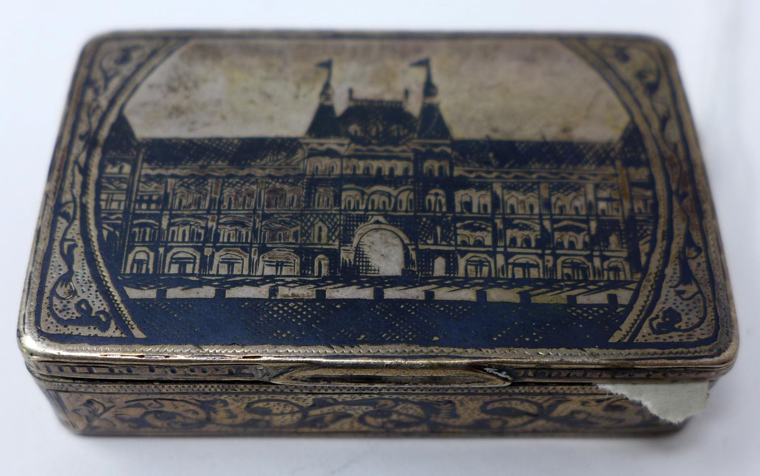 A 19th century Russian silver & Niello snuff box, H.2 W.6.5 D.4cm
