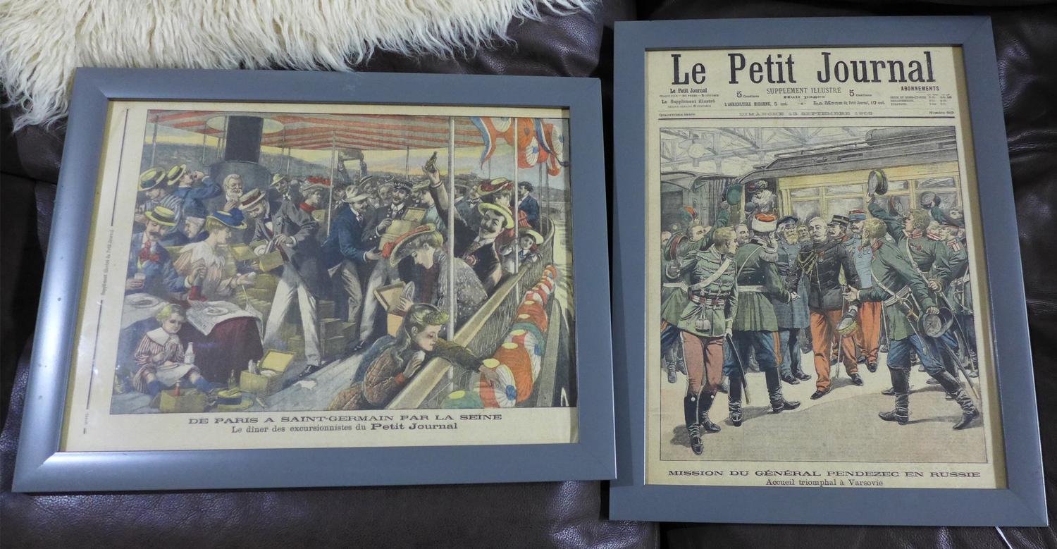 Two framed copies of 'Le Petit Journal', 1903, 39 x 29cm